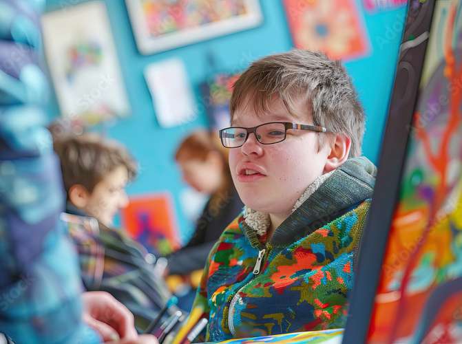 AdobeStock_747980465_Preview Special needs boy in classroom